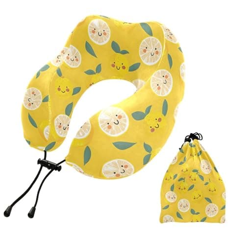 FENOCHE Lemon Cartoon Memory Foam Travel Neck Pillow Ergonomic Neck Support Cushion Portable Plane Accessories for Airplane Car Office Sleep Rest
