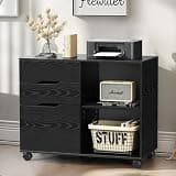 DUMOS Wood File Cabinet with 3 Drawers, Rolling Printer Stand