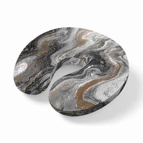VXVKT FSEAE Abstract Brown Gray Marble Travel Pillow,U Shaped Ergonomic Neck Pillows Modern Watercolor Liquid Memory Foam Portable Neck and Head Support Cushion for Airplane Car Home Office Sleeping