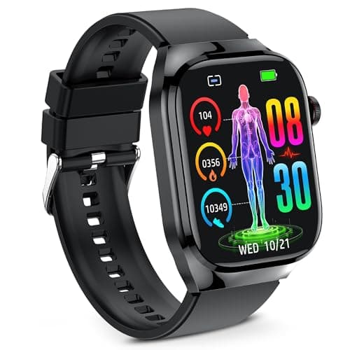 Nicdeix Health Smart Watch for Men Women - 2.04" AMOLED Screen Fitness Tracker Watch with 24/7 Heart Rate, Sleep and Stress Health Monitor, Blood and Body Composition Insights, IP68 Waterproof, Black