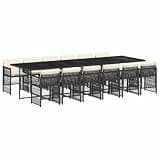 PHGTYUK Black Poly Rattan Patio Dining Set with Cushions, 13 Piece Outdoor Dining Set with Tempered Glass Tabletop and Folding Chairs