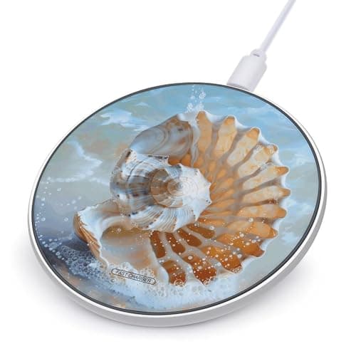 Ocean Seashell Wireless Charger Portable 10W Fast Wireless Charging Pad Compatible with Phone Ultra-Thin Charging Station Lightweight Charger Mat for Travel Home Office Desk