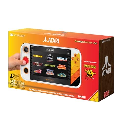 My Arcade Atari Gamestation Go: Rechargeable Battery, Over 200+ Preloaded Retro Video Games Including Pac-Man, Recharged, & Balls of Steel, Wi-Fi, Smartglow, 7 Inch Display