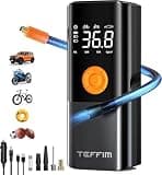 Teffim Tire Inflator Portable Air Compressor, Air Pump for Car Tires with LED Light, Cordless Tire Pump with Pressure Gauge,Tire Inflator for Car, Motorcycle, Bike