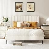 Elyveont Full Size Platform Bed Frame with Adjustable Headboard, Velvet Upholstered Bed Frames 6.3'' Underbed Spaces, Mattress Foundation with Wooden Slats Support, Easy Assembly, Beige