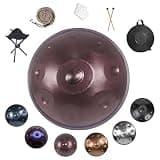 22 Inch Handpan Drum, 9/10/12 Notes Instrument Hand Pan With Stand Portable Storage Bag Mallets, 432/440Hz Hand-Tuned Steel Percussion Instrument For Meditation Yoga(C,432HZ/9Note)