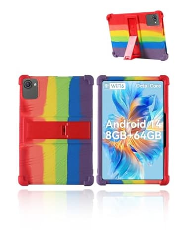 for ZOFYWNAS C10 Tablet 10 Inch Android 14 Tablets,Face ID Android Tablet Model Case,Soft Silicone Adjustable Stand Cover Lightweight Kids Friendly,Rainbow.