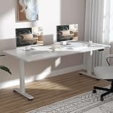 Veken 63x23.6 Inch Large Electric Standing Desk, Heights Adjustable,Sit to Stand Up, Work Home Office Computer Table for Walking Pad, Wooden Desktop Desks, White