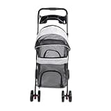 Omquot Pet Stroller, Foldable Cat Stroller with Spacious Opening and Sun Protection for On the Go (Grey)