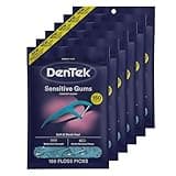 DenTek Comfort Clean Sensitive Gums Floss Picks, Soft & Silky Ribbon, 150 Count, 6 Pack (Blue)