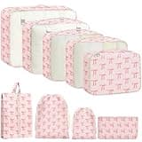 Woobolsalike 9 Set Packing Cubes for Travel Essentials - Lightweight Carry-On Luggage Organizer Bags with Shoe, Clothes & Laundry Bags for Airplane, Family & Business Travel, Pink bow