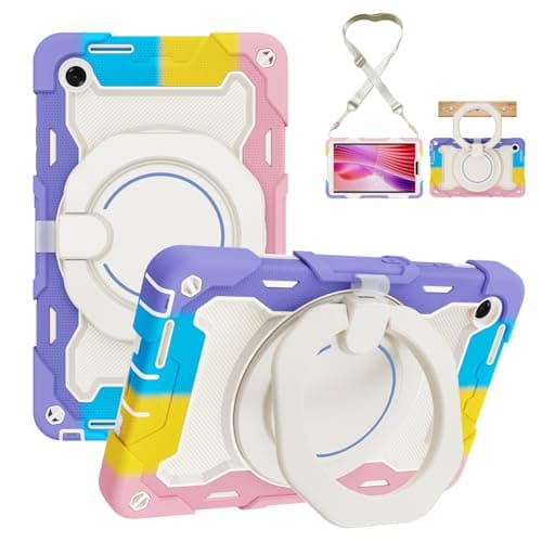 for Lenovo Tab One 8.7 inch/K9 TB305FU(2025) Shockproof Kids Case,Heavy Duty Full Protective Shockproof Case W 360° Rotating Handle Stand+Shoulder Strap,Colorful Pink