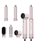Dryhsip 5 in 1 Hair Styler & Wrap Air Curler, Low-Speed Negative Ionic Hair Tools Drying, Multi Hair Styler, Professional Blow Dryer Brush for Curling Volumizing Straightening Styling (Pink)