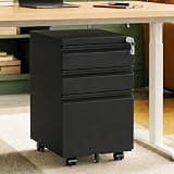 CHRONOGRAIN 3 Drawer Under Desk Storage,Small File Cabinet with Lock,Filing Cabinet for Home Office,Mobile Metal Drawer Organizer for Letter/Legal/A4,Fully Assembled,Black