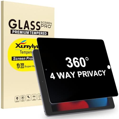 XunyLyee 360° 4 Way Privacy Screen Protector for iPad 9th 8th 7th Generation (10.2 Inch, iPad 9/8/7, 2021/2020/2019), 360 Degree Anti-Spy Tempered Glass Film, Apple Pencil Support, Case Friendly