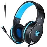 H-10 Gaming Headset for PS4, Xbox One, PC, PS5, Nintendo Switch, Stereo Wired Noise Cancelling Over Ear Headphones with Mic for Kids Adults, Bass Surround, Soft Memory Earmuffs, Blue
