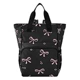 Nesatuwa Pink Bows Black Diaper Bag Backpack Waterproof Large Capacity Multifunctional Diaper Bags with Insulated Pockets and Stroller Straps Travel Backpack for Baby Girl/Boy