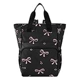 Nesatuwa Pink Bows Black Diaper Bag Backpack Waterproof Large Capacity Multifunctional Diaper Bags with Insulated Pockets and Stroller Straps Travel Backpack for Baby Girl/Boy