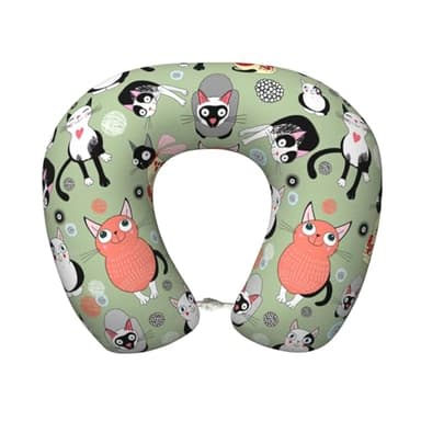 Lovely Cartoon Cats Print Lightweight Comfortable Breathable Polyester U-Shaped Neck Pillow Adults Pillow Rest
