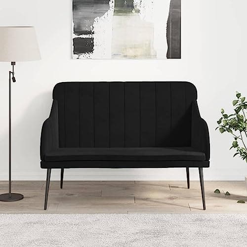 VIHHQGC Modern Black Velvet Loveseat Bench Two Seater with Adjustable Armrests, Soft Velvet Upholstery and Sleek Metal Frame for Living Room Bedroom, Compact Sofa Bench for Small