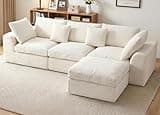 Benazcap 110" Cloud Sectional Couches for Living Room, L-Shaped Convertible Sofa, 3-Seat Modular Boneless Couch with Movable Ottoman, Beige