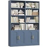 FACBOTALL Bookshelf and Bookcase with Doors, 6 Tier Double Wide Large Bookshelves, Open Display Shelves, 73'' Tall Bookshelf with Storage Cabinets for Home Office, Living Room, Library, Blue