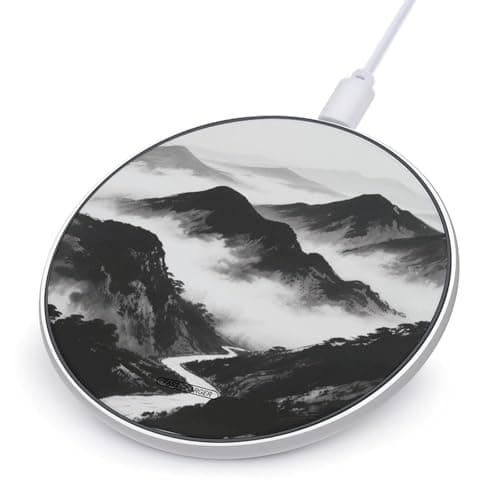 Black and White Mountain Wireless Charger with USB Cable,Aluminum Alloy Frame 10W Max Compatible Fast Wireless Charging Pad- 3.2ft Cable Included for Travel Home Office Desk