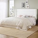 Allewie Queen Size Platform Bed Frame with Velvet Upholstered Wingback Headboard, No Box Spring Needed, Under Bed Storage Space, Strong Wooden Slats, Modern Mattress Foundation, Easy Assembly, White