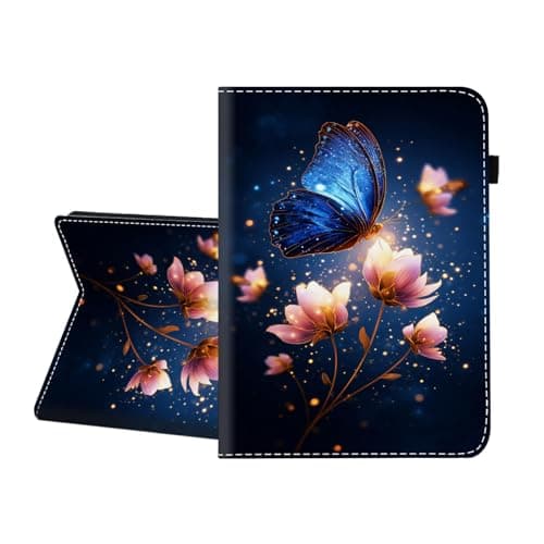 CICPLKSE Case for Samsung Galaxy Tab A11 / Tab A9 8.7-Inch 2025/2023,Premium PU Leather Cover with Auto Sleep Wake,Starry Blue Butterfly Flower