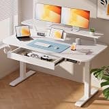 COMHOMA Electric Standing Desk with Drawers, 48 x 24'' Sit Stand up Desk with Monitor Stand, Laptop Stand, Height Adjustable Ergonomic Home Office Computer Desk with Memory Preset Controller