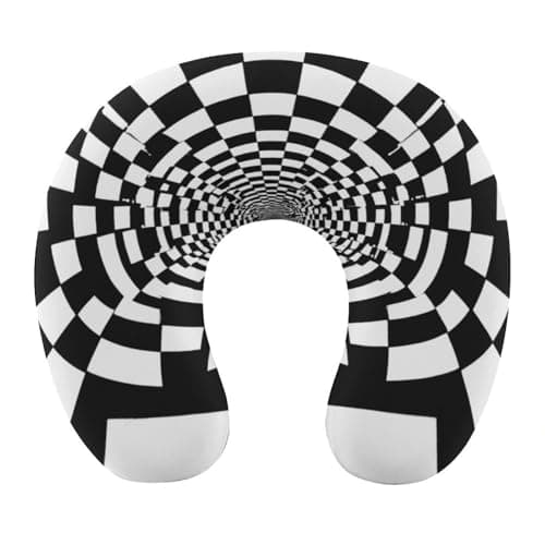 HEBVASS Kids Washable U-Shaped Travel Pillow Neck Support, Trippy Race Checkerboard U-Shape, Airplane Car Nap Chin Cushion