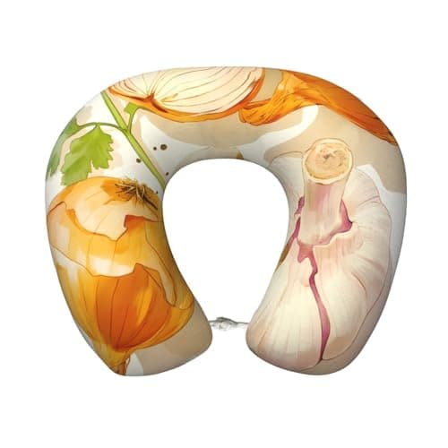 XHMKGGYBZ Parsley Onion Garlic Pattern Memory Foam Neck Pillow for Travel & Home - Soft Travel Pillow Airplane Car Support with Removable Washable Cover, Comfortable U-Shaped Travel Gifts