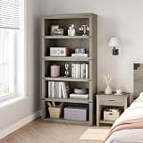 Garvee 5-Tier Grey Farmhouse Bookcase - 67.4" Tall Wooden Bookshelf with Open Storage Shelves, Rustic Standing Book Shelf for Office, Living Room, Bedroom - Grey, 800×320×1712mm