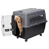 SportPet Airline Compliant X-LARGE 35.5" Travel Dog Kennel-Durable Plastic Airline Pet Carrier w/Removable Wheels & Food Bowls, Collapsible Indoor/Outdoor Dog Kennel, Dogs up to 32"L & 23"H-Dark Gray