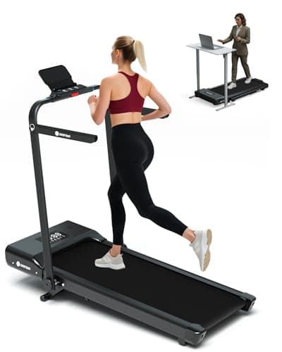 DeerRun Foldable Walking Pad Treadmill for Home & Office, Under Desk Walking Pad Treadmill with 9% Manual Incline and Handlebar, 0.6–7.5 MPH, 300 lb Capacity, App & Remote Control