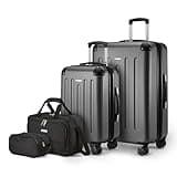 Amazon Basics 4-Piece Luggage Set, Hardside Suitcases with Spinner Wheels (22" Carry On & 28" Checked), Tote Bag & Travel Bag, Black