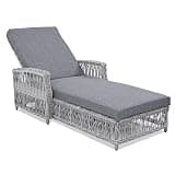 YJSPSSW Outdoor Wicker Chaise Lounge Chair, 4-Position Adjustable Recliner with Gray Cushion & Armrests for Poolside Patio