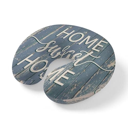 ZRNLTDGHK Neck Pillow Rustic Wood Grain Sweet Home Text Travel Pillow Memory Foam U Shaped Pillows, Coastal Blue Wooden Plank Travel Neck Pillows for Airplane Car Office Home Sleeping Rest