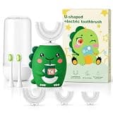 Raimerel Kids U-Shaped Electric Toothbrush, 7 Cleaning Modes, Cute Green Dinosaur Design, Soft Silicone Body, 2 Replacement Brush Heads, Rechargeable (6-12 Age (Green)