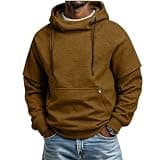 LBOVBE Mens Cowl Neck Hoodies Long Sleeve Drawstring Loose Fit Sweatshirts Fall Winter Fashion Causal Hooded Pullovers Khaki