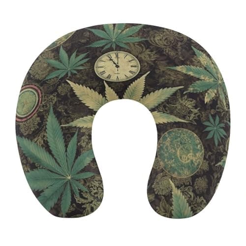 VstaDank A Puff in Time Weed Marijuana Travel Pillow Comfortable U Shape Memory Foam Pillows Relieve Fatigue Portable Neck Pillow Office Napping Pillows for Planes Trains Self-Driving Cars