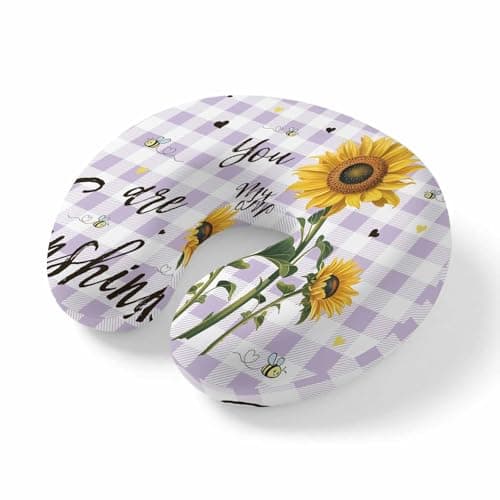 Travel Pillows U Shape Memory Foam Bee Sunflower Plane Neck Pillows Head Support Comfort Purple Buffalo Plaid You are My Sunshine Headrest Neck Pillow for Airplane Car Office Home Chair Sleeping