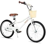 WEIZE Girls Bike for 6-12 Years Old, 20 Inch Kids Bike with Basket and Kickstand, Retro Style Childrens Bicycle for Teen Girls, Lightweight Steel Frame,White