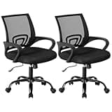 OLIXIS Office Desk Chair - Ergonomic Mid Back with Lumbar Support & Rocking Mode, Height Adjustable with Fixed Armrest, for Home, Computer, Gaming, Conference, Meeting, 360° Swivel, Black, 2 Pack