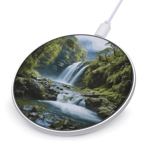 Waterfall Landscape Painting Wireless Charger 10W Fast Charging Pad Anti-Slip Qi Certified Wireless Charging Pad Charging Station Portable Phone Charger for All Wireless Charging Smartphone
