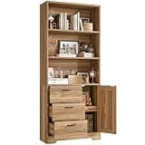 IRONCK Bookshelf with Doors and 3 Drawers 71 in Tall Bookshelf with Storage, Industrial Book Shelf with 3-Tier Shelves for Living Room Entrance Hallway Home Office