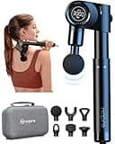 NAPRE Foldable Massage Gun Deep Tissue with 5 Adjustable Angles,Handheld Percussion Back Massager for Muscle/Neck/Body Pain Relief with Long Extension Handle,32-Speeds,6 Heads,with Case