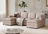 Meilocar 110" U-Shaped Sectional Sofa with Double Chaise, 4-Seat Overstuffed Cloud Couch for Living Room, Deep Seating Sofa with Padded Armrests & Double Layer Cushions, Beige