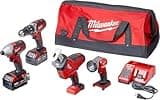 Milwaukee 2695-24 M18 18V Cordless Power Tool Combo Kit with Hammer Drill, Impact Driver, Reciprocating Saw, and Work Light (2 Batteries, Charger, and Tool Case Included)
