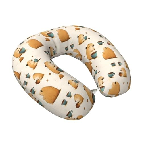 Cute Coffee Guinea Pig Print Travel Neck Pillow for Airplanes, Memory Foam Neck Pillow for Traveling/Sleeping, Travel Essentials Accessories for Women Men
